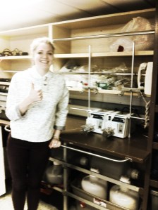 UVic Undergraduate Student Research Award recipient Kathryn Purdon setting up radionuclide sampling equipment on CCGS Sir Wilfrid Laurier