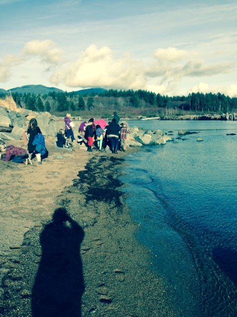 Kelly Creek Community School students collecting seawater from the Lang Bay Estuary in Powell River BC.
